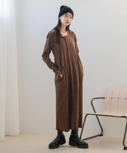 LOWRYS FARM（ローリーズファーム）の「パウダーブリーチワンピースＬＳ  160618（ワンピース・レディース・ブラウン/チャコールグレー・FREE）」の4枚目の写真