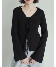 Re:EDIT（リエディ）の「リボンフリルVネックカーディガン（カーディガン/ボレロ）」