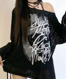 透かし編みロゴプリントTシャツ