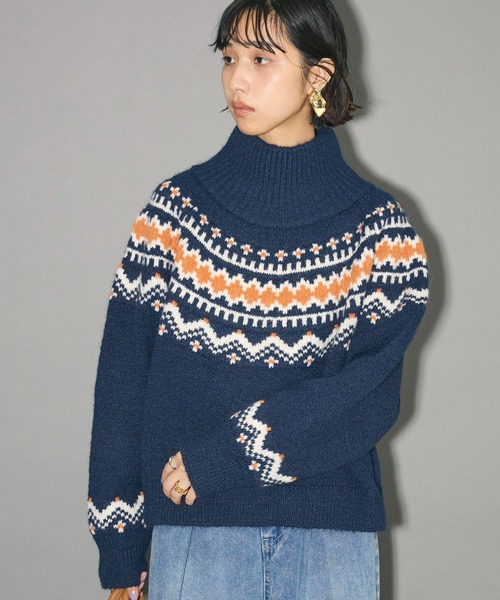 新品タグ付き✨セブンテン ジャガード ニット ノルディック柄 バルーンスリーブ 極美品 セブンテン チェリージャガード ニット ノルディック柄