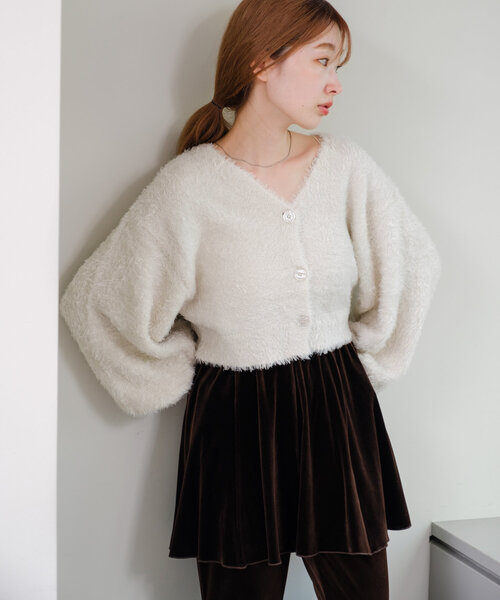 Kastane（カスタネ）の「*【S.Lサイズ展開/WEB限定】ラメシャギーカーディガン（ニット/セーター・レディース・チャコールグレー/オレンジ/アイボリー/ライム・SMALL/LARGE）」の6枚目の写真