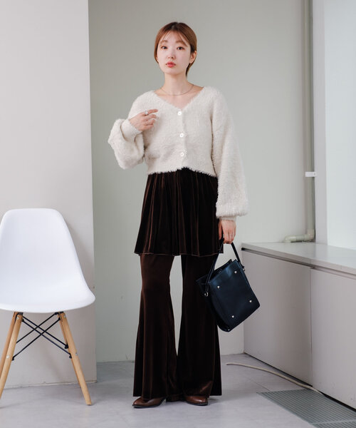 Kastane（カスタネ）の「*【S.Lサイズ展開/WEB限定】ラメシャギーカーディガン（ニット/セーター・レディース・チャコールグレー/オレンジ/アイボリー/ライム・SMALL/LARGE）」の7枚目の写真