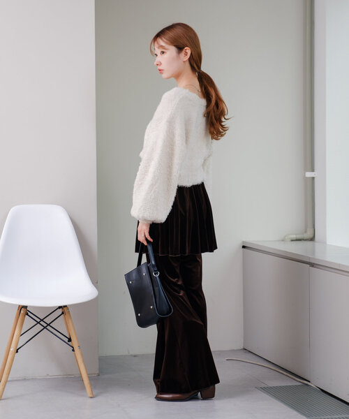 Kastane（カスタネ）の「*【S.Lサイズ展開/WEB限定】ラメシャギーカーディガン（ニット/セーター・レディース・チャコールグレー/オレンジ/アイボリー/ライム・SMALL/LARGE）」の8枚目の写真