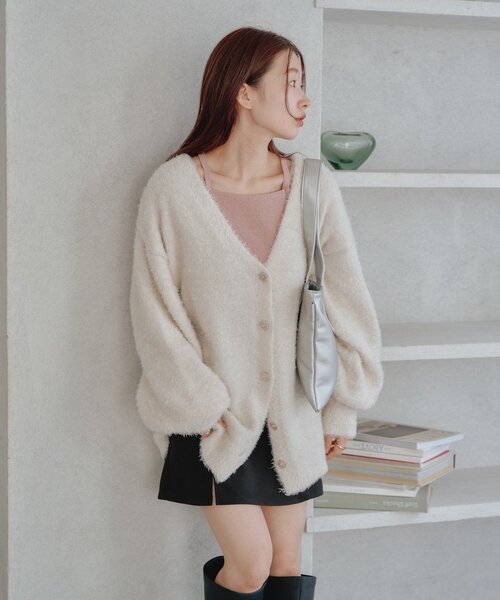 Kastane（カスタネ）の「*【S.Lサイズ展開/WEB限定】ラメシャギーカーディガン（ニット/セーター・レディース・チャコールグレー/オレンジ/アイボリー/ライム・SMALL/LARGE）」の18枚目の写真