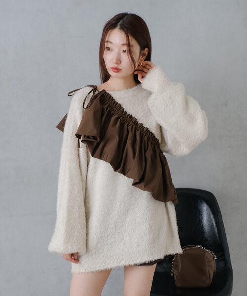 Kastane（カスタネ）の「*【S.Lサイズ展開/WEB限定】ラメシャギーカーディガン（ニット/セーター・レディース・チャコールグレー/オレンジ/アイボリー/ライム・SMALL/LARGE）」の20枚目の写真