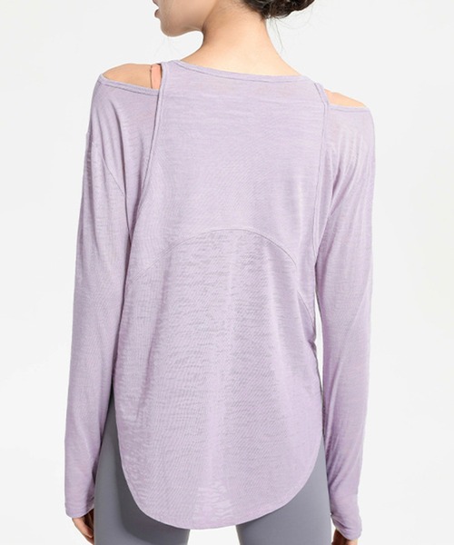 美品❣️ヨサ テラウェア オープンネック LL セール】レディース 長袖オフショルレイヤード風ラウンドネック