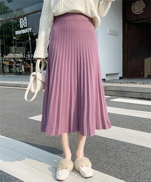 FREE STYLISTS(フリー スタイリスト)の「ニットプリーツスカート(スカート・レディース・チャコールグレー/ブラック/パープル/ライトグリーン/アイボリー・FREE)」の5枚目の写真