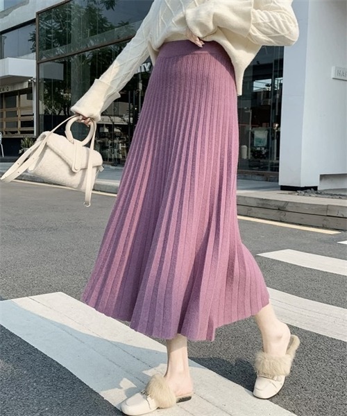 FREE STYLISTS(フリー スタイリスト)の「ニットプリーツスカート(スカート・レディース・チャコールグレー/ブラック/パープル/ライトグリーン/アイボリー・FREE)」の13枚目の写真