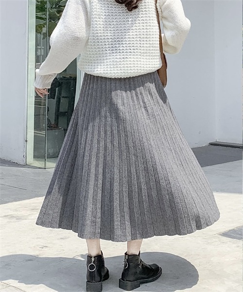 FREE STYLISTS(フリー スタイリスト)の「ニットプリーツスカート(スカート・レディース・チャコールグレー/ブラック/パープル/ライトグリーン/アイボリー・FREE)」の16枚目の写真