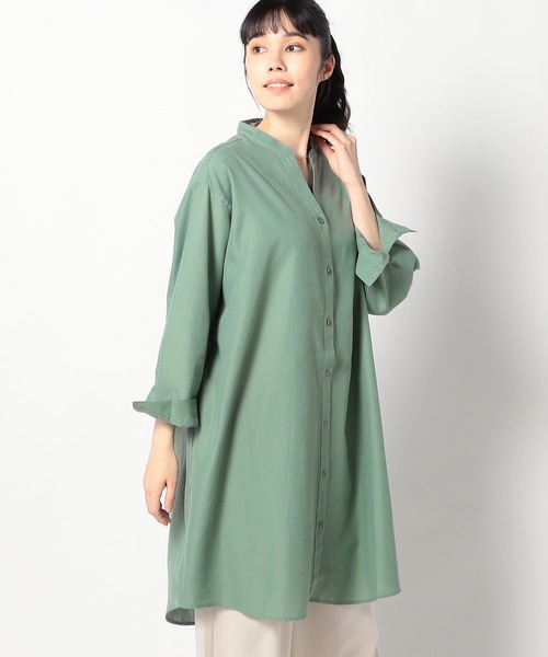 Grand PARK（グランドパーク）の「【柔らかくさらさらが続くリネンシリーズ】　スキッパー長袖シャツ（シャツ/ブラウス・レディース・ピンク/グリーン/ホワイト・LARGE/MEDIUM）」の3枚目の写真