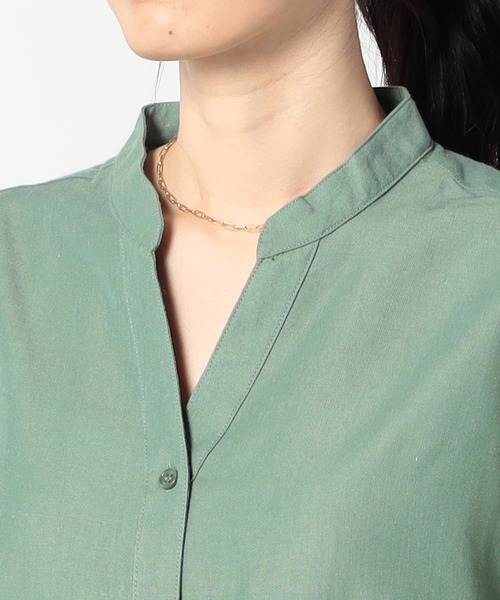 Grand PARK（グランドパーク）の「【柔らかくさらさらが続くリネンシリーズ】　スキッパー長袖シャツ（シャツ/ブラウス・レディース・ピンク/グリーン/ホワイト・LARGE/MEDIUM）」の9枚目の写真