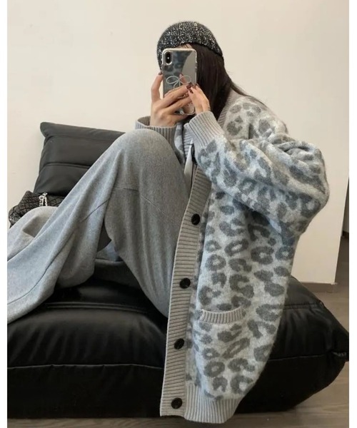 セール】レオパード柄ルーズニットカーディガン（カーディガン/ボレロ
