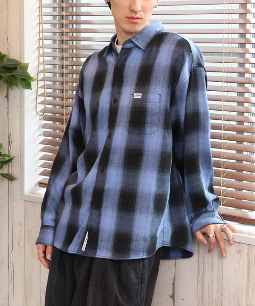 GERRY(ジェリー)の「【GERRY/ジェリー】胸ピスワンポイントロゴ 長袖オンブレチェックシャツ(シャツ/ブラウス・メンズ・ブラック/マルチ/ホワイト/ブルー・L/LL/M)」の16枚目の写真