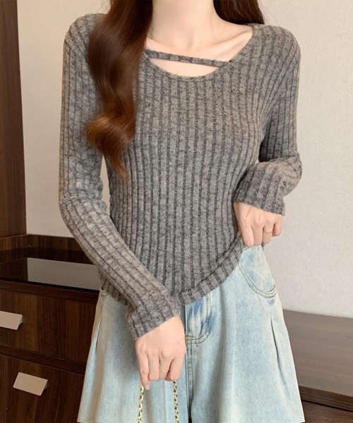 Lace Ladies（レースレディース）の「テクスチャー サイド シャーリング リブ プルオーバー（Tシャツ/カットソー・レディース・グレー/ベージュ/ピンク・M/XL）」の2枚目の写真