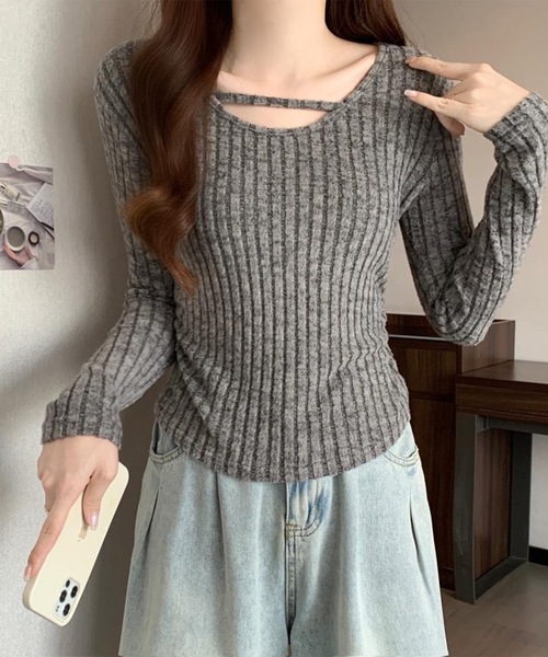 Lace Ladies（レースレディース）の「テクスチャー サイド シャーリング リブ プルオーバー（Tシャツ/カットソー・レディース・グレー/ベージュ/ピンク・M/XL）」の4枚目の写真