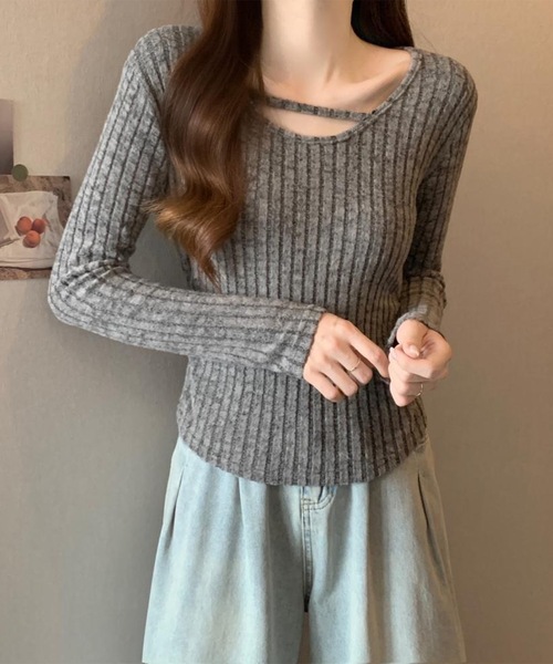 Lace Ladies（レースレディース）の「テクスチャー サイド シャーリング リブ プルオーバー（Tシャツ/カットソー・レディース・グレー/ベージュ/ピンク・M/XL）」の5枚目の写真