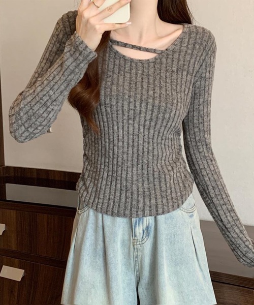 Lace Ladies（レースレディース）の「テクスチャー サイド シャーリング リブ プルオーバー（Tシャツ/カットソー・レディース・グレー/ベージュ/ピンク・M/XL）」の7枚目の写真