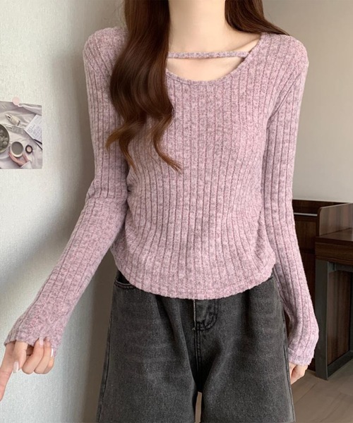 Lace Ladies（レースレディース）の「テクスチャー サイド シャーリング リブ プルオーバー（Tシャツ/カットソー・レディース・グレー/ベージュ/ピンク・M/XL）」の9枚目の写真