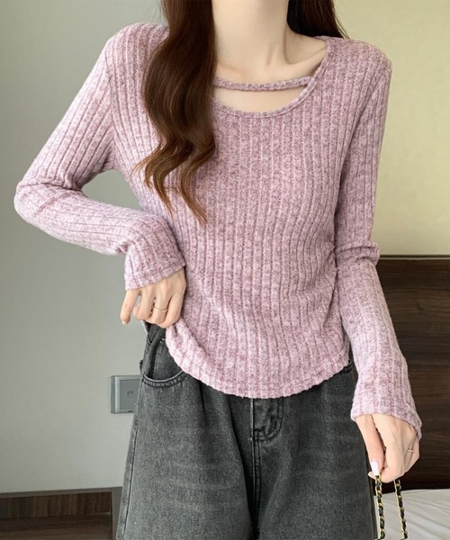 Lace Ladies（レースレディース）の「テクスチャー サイド シャーリング リブ プルオーバー（Tシャツ/カットソー・レディース・グレー/ベージュ/ピンク・M/XL）」の10枚目の写真