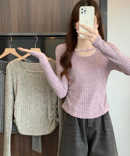 Lace Ladies（レースレディース）の「テクスチャー サイド シャーリング リブ プルオーバー（Tシャツ/カットソー・レディース・グレー/ベージュ/ピンク・M/XL）」の11枚目の写真