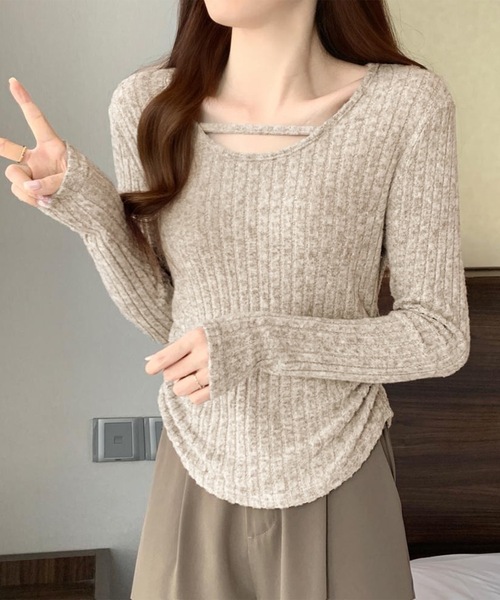 Lace Ladies（レースレディース）の「テクスチャー サイド シャーリング リブ プルオーバー（Tシャツ/カットソー・レディース・グレー/ベージュ/ピンク・M/XL）」の15枚目の写真