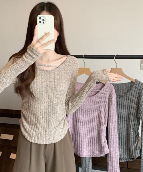 Lace Ladies（レースレディース）の「テクスチャー サイド シャーリング リブ プルオーバー（Tシャツ/カットソー・レディース・グレー/ベージュ/ピンク・M/XL）」の16枚目の写真