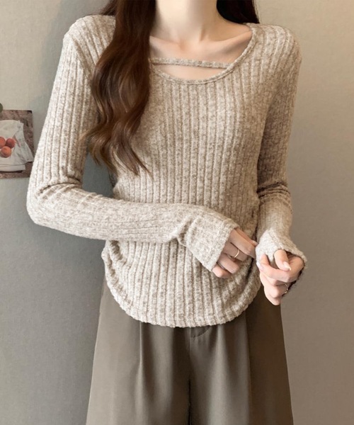 Lace Ladies（レースレディース）の「テクスチャー サイド シャーリング リブ プルオーバー（Tシャツ/カットソー・レディース・グレー/ベージュ/ピンク・M/XL）」の17枚目の写真