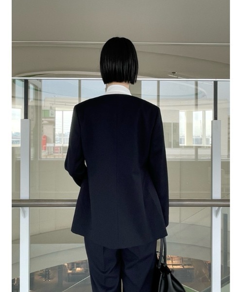 Mila Owen SET UPスペンサー丈ノーカラーW釦ジャケット 新品 BK