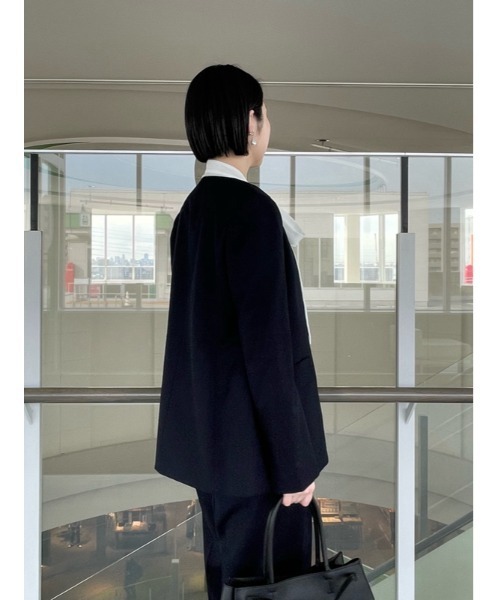 Mila Owen SET UPスペンサー丈ノーカラーW釦ジャケット 新品 BK