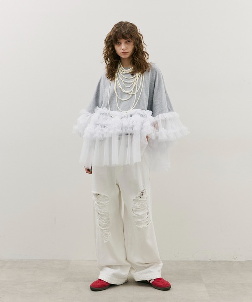 セール】ボリュームチュールギャザーフリルTシャツ（Tシャツ