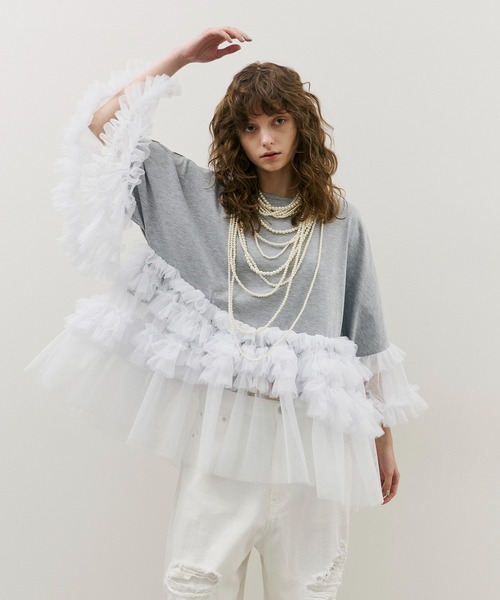 セール】ボリュームチュールギャザーフリルTシャツ（Tシャツ