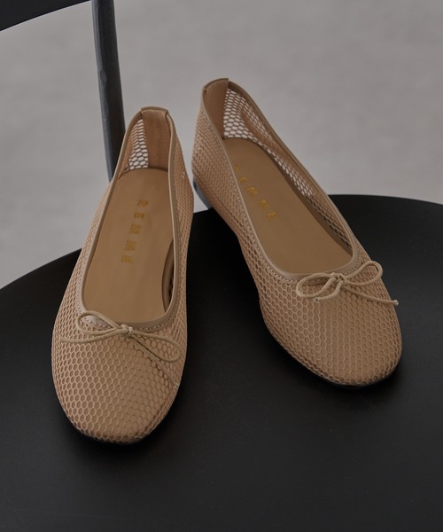 REMME（レメ）の「【REMME】メッシュリボンバレエシューズ MESH＆SHEEP LEATHER ZH-ZARAGONZA-ME（バレエシューズ・レディース・ベージュ/ブラック・39/38/37/36）」の3枚目の写真