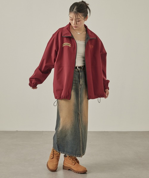 Snap club（スナップクラブ）の「【Snap club】ダブルロゴ刺繍 ドロストビッグスタンドジャケット（ブルゾン・レディース・レッド/ブラック・M/L）」の21枚目の写真