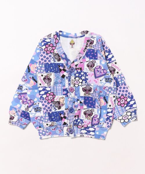 HYSTERIC MINI(ヒステリックミニ)の「MY FIRST HYSTERIC SCRAPPATCHWORK総柄裏毛カーディガン(カーディガン/ボレロ・キッズ・ブルー系その他・90)」の1枚目の写真