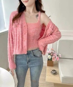 ルネ♡ボレロカーディガン ツイード風ニットクロップドジャケット/ニットカーディガン