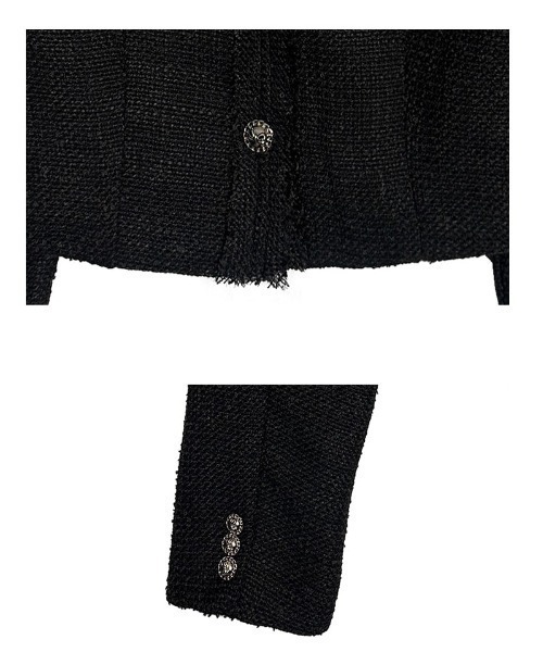 セール】シルバーボタンクロップドツイードジャケット（ノーカラー