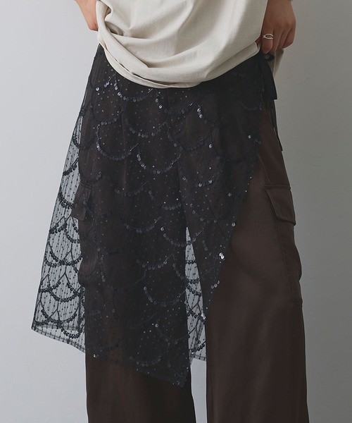 ELLEgirl（エルガール）の「スパンコールラップスカート【ELLEgirl/エルガール】（スカート・レディース・アイボリー/ブラック・FREE）」の19枚目の写真