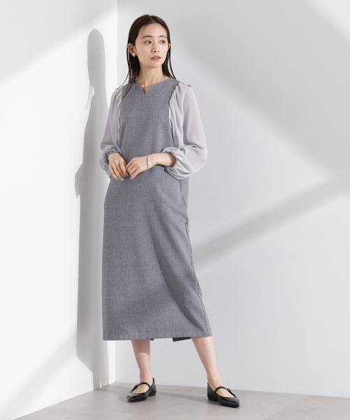 NANO universe（ナノユニバース）の「シアーボリュームスリーブコンビワンピース（ワンピース・レディース・グレー系その他4/ネイビー/グレー・FREE）」の2枚目の写真