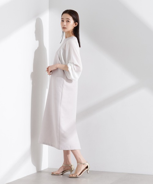 NANO universe（ナノユニバース）の「シアーボリュームスリーブコンビワンピース（ワンピース・レディース・グレー系その他4/ネイビー/グレー・FREE）」の6枚目の写真