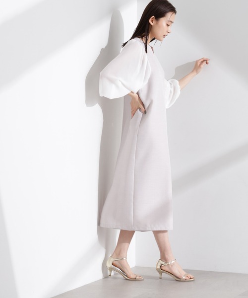 NANO universe（ナノユニバース）の「シアーボリュームスリーブコンビワンピース（ワンピース・レディース・グレー系その他4/ネイビー/グレー・FREE）」の8枚目の写真