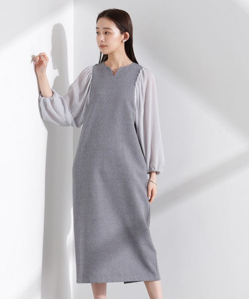 NANO universe（ナノユニバース）の「シアーボリュームスリーブコンビワンピース（ワンピース・レディース・グレー系その他4/ネイビー/グレー・FREE）」の11枚目の写真