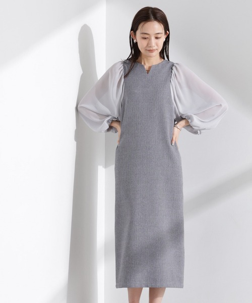 NANO universe（ナノユニバース）の「シアーボリュームスリーブコンビワンピース（ワンピース・レディース・グレー系その他4/ネイビー/グレー・FREE）」の12枚目の写真