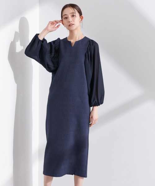 NANO universe（ナノユニバース）の「シアーボリュームスリーブコンビワンピース（ワンピース・レディース・グレー系その他4/ネイビー/グレー・FREE）」の18枚目の写真