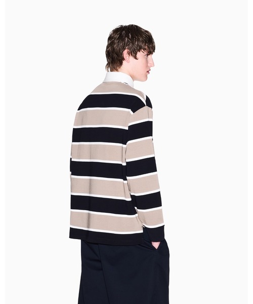 ARMANI EXCHANGE（アルマーニエクスチェンジ）の「【A|X アルマーニ エクスチェンジ】ジャカードストライプ 長袖ポロシャツ/LOOSE（ポロシャツ・メンズ・ベージュ・MEDIUM/SMALL/X-LARGE/XX-LARGE/LARGE/X-SMALL）」の3枚目の写真