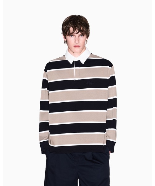 ARMANI EXCHANGE(アルマーニエクスチェンジ)の「【A|X アルマーニ エクスチェンジ】ジャカードストライプ 長袖ポロシャツ/LOOSE(ポロシャツ・メンズ・ベージュ・MEDIUM/SMALL/X-LARGE/XX-LARGE/LARGE/X-SMALL)」の7枚目の写真