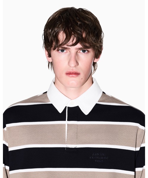 ARMANI EXCHANGE(アルマーニエクスチェンジ)の「【A|X アルマーニ エクスチェンジ】ジャカードストライプ 長袖ポロシャツ/LOOSE(ポロシャツ・メンズ・ベージュ・MEDIUM/SMALL/X-LARGE/XX-LARGE/LARGE/X-SMALL)」の7枚目の写真