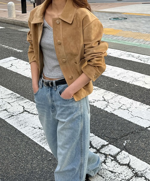 CANAL JEAN(キャナルジーン)の「OVERTAKE スウェードジャケット(その他アウター・レディース・ブラック/キャメル/カーキ・ONE SIZE)」の4枚目の写真