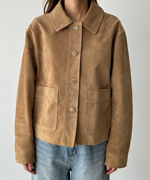 CANAL JEAN(キャナルジーン)の「OVERTAKE スウェードジャケット(その他アウター・レディース・ブラック/キャメル/カーキ・ONE SIZE)」の8枚目の写真