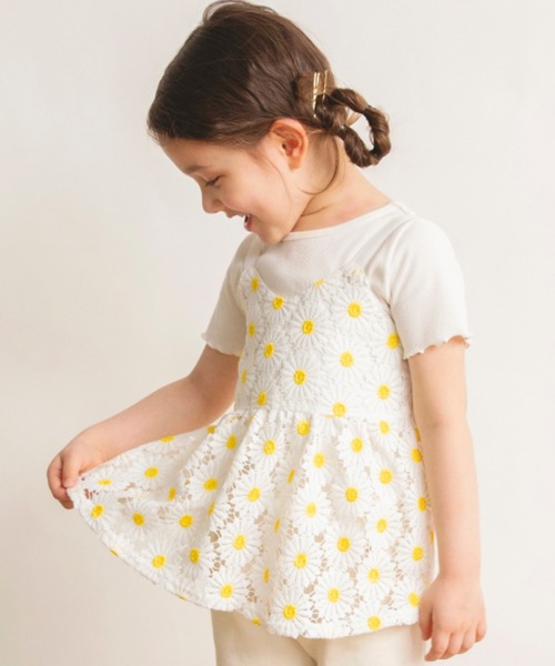 BRANSHES(ブランシェス)の「フラワーレースキャミチュニック(キャミソール・キッズ・サックスブルー/イエロー・140/100/120/110/130/150)」の1枚目の写真