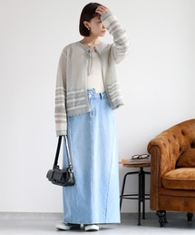 cepo | 透かし編み配色 メッシュリボンカーディガン(カーディガン/ボレロ)